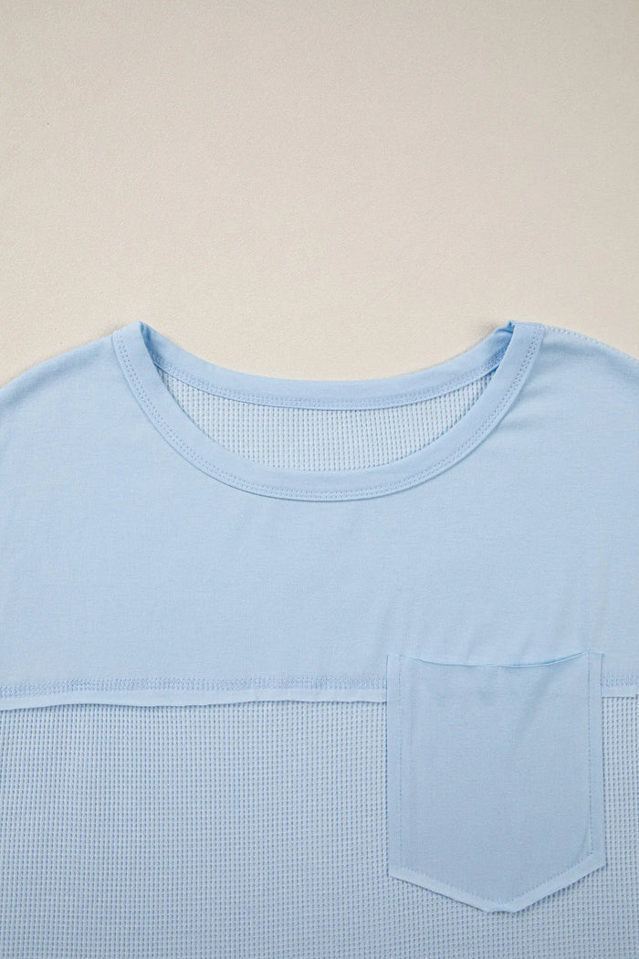 Raw Seam Waffle Knit Patchwork Casual T-Shirt