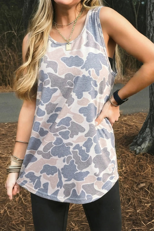 Retro Camo Print Oversized Tank Top – Multicolour