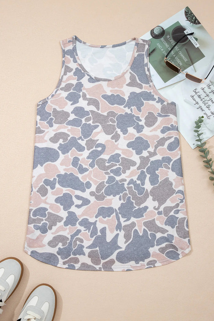 Retro Camo Print Oversized Tank Top – Multicolour