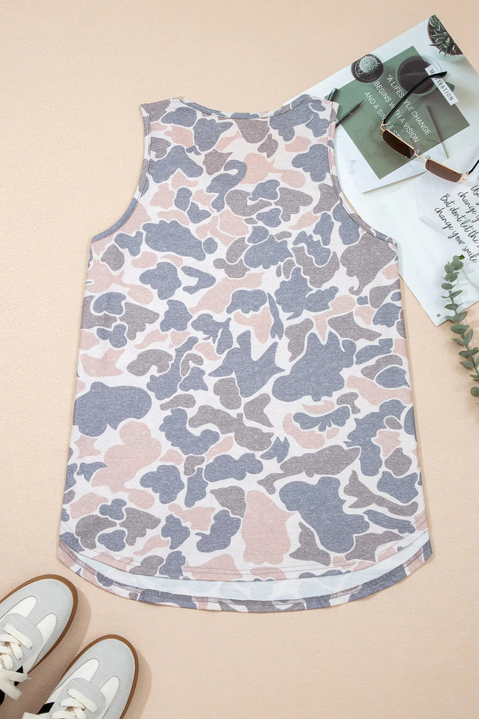 Retro Camo Print Oversized Tank Top – Multicolour