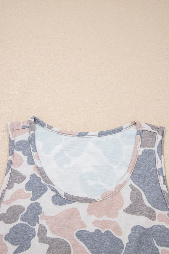 Retro Camo Print Oversized Tank Top – Multicolour