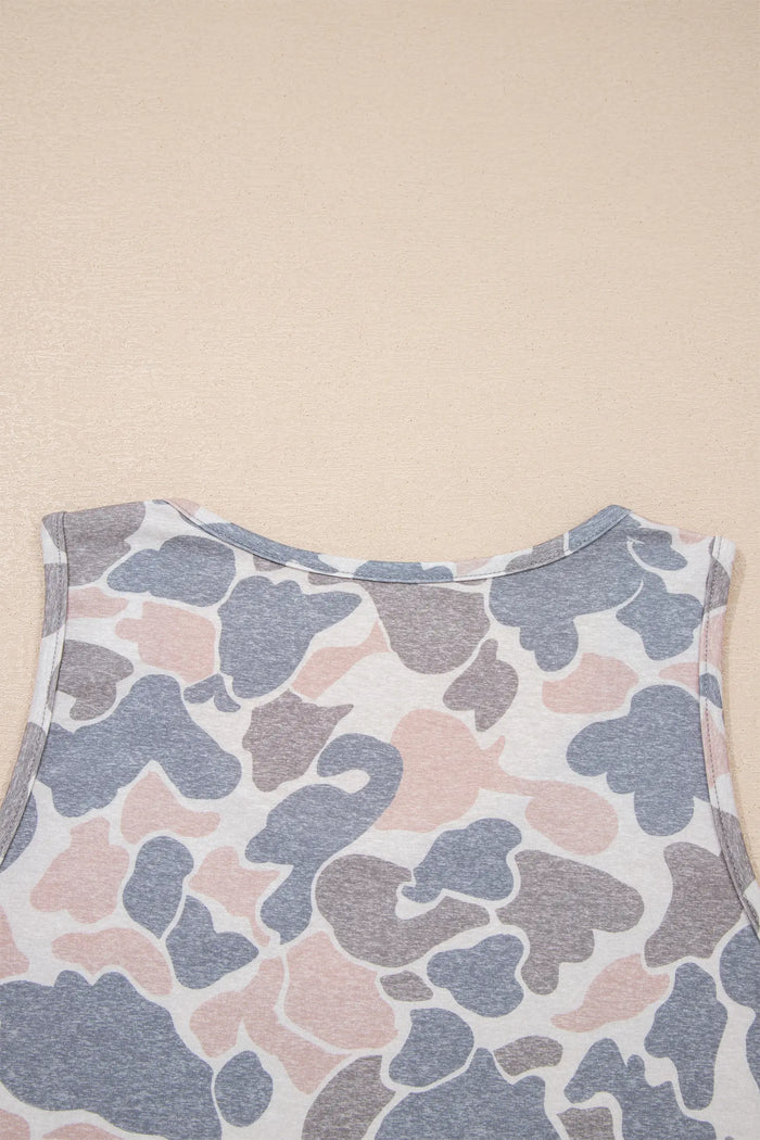 Retro Camo Print Oversized Tank Top – Multicolour