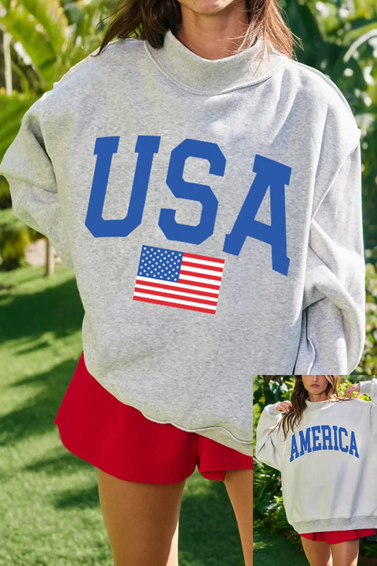 Reversible USA Graphic Mock Neck Sweatshirt
