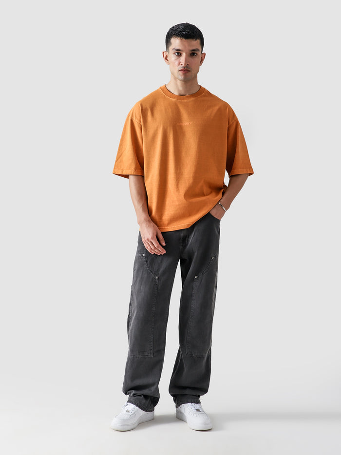 Rust Orange Washed Blank Tee Male Model Full Body Front – GROOVY Pakistan