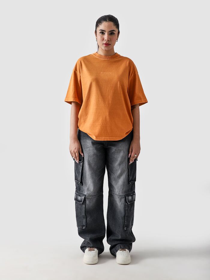 Rust Orange Washed Blank Tee Male Model Back View – GROOVY Pakistan
