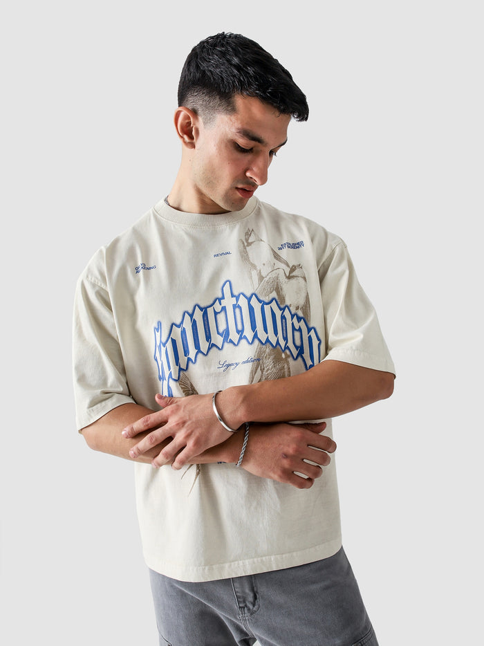 Off-White Sanctuary Graphic Tee Male Model Front View – GROOVY Pakistan