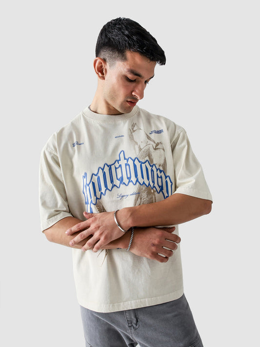 Off-White Sanctuary Graphic Tee Male Model Front View – GROOVY Pakistan