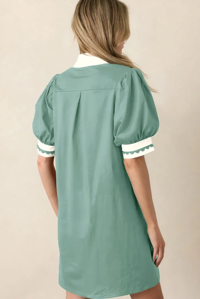 Scallop Color Block Trim Puff Sleeve Mini Dress – Canton