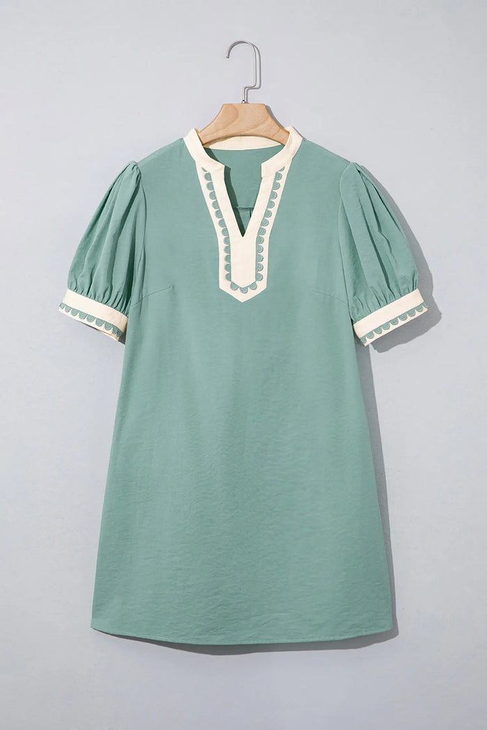 Scallop Color Block Trim Puff Sleeve Mini Dress – Canton