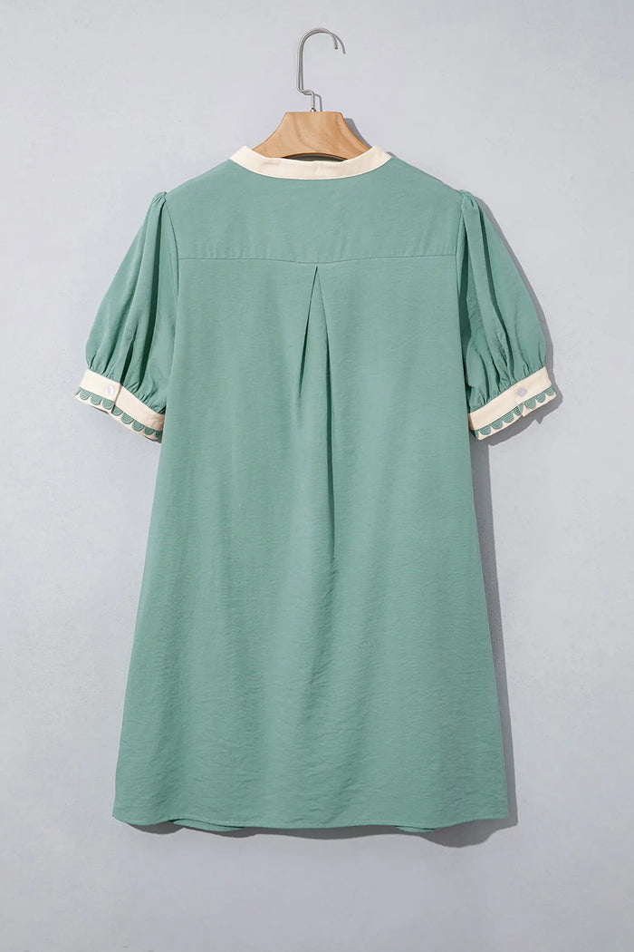 Scallop Color Block Trim Puff Sleeve Mini Dress – Canton