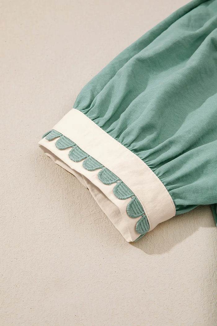 Scallop Color Block Trim Puff Sleeve Mini Dress – Canton