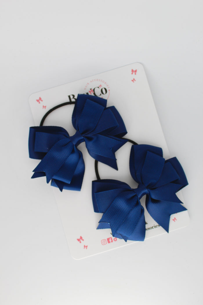 School Bows Navy Blue - Double Tail Bow Set - Elastic