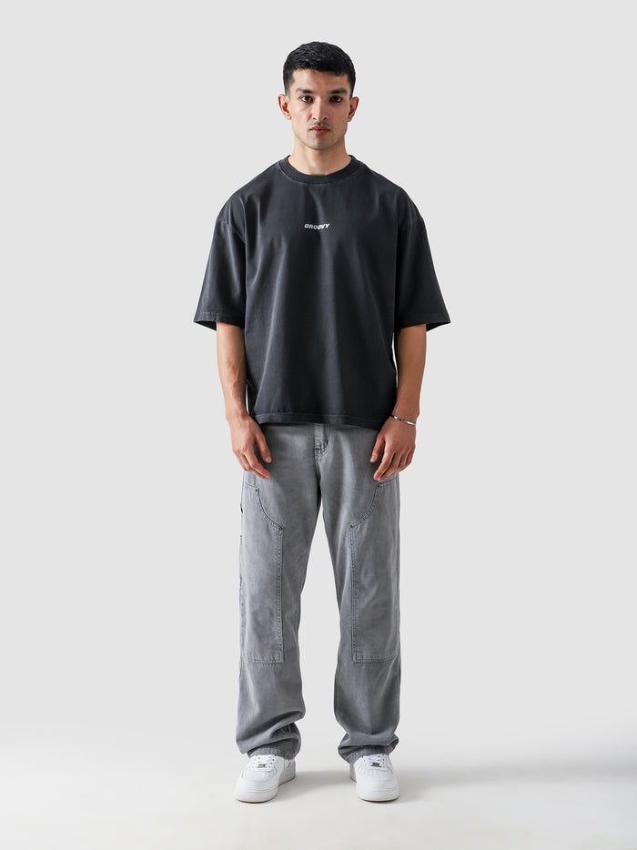 Shadow Grey Washed Blank Tee Male Model Front View – GROOVY Pakistan