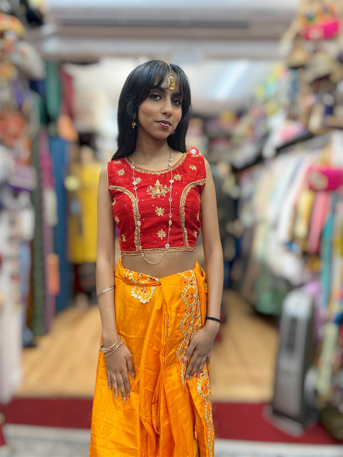 Silk Embroidered Golden Yellow Fully Pleated Saree