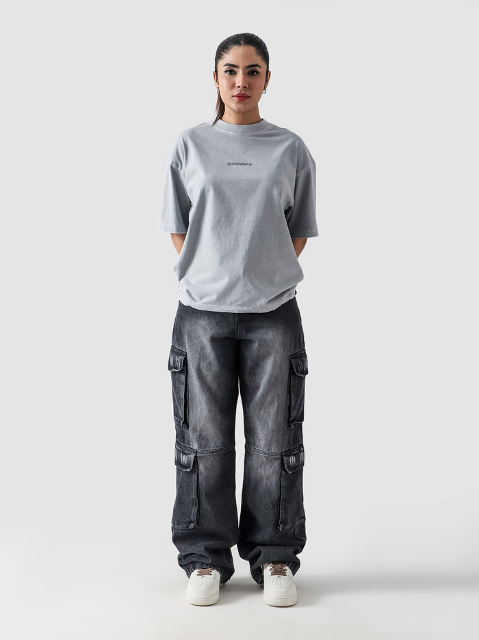 Slate Grey Washed Blank Tee Flat Lay 240 GSM Cotton – GROOVY Pakistan