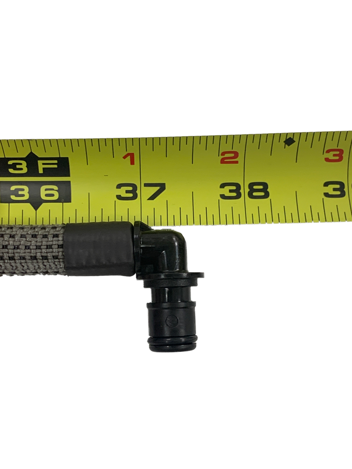 Source 90 drink tube held up to tape measure to show length at approximately 37.5 inches long.