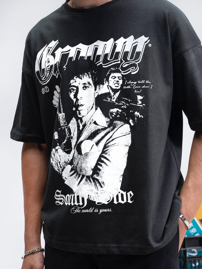 South Side black graphic tee male model full body front view streetwear Pakistan – GROOVY