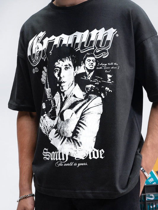 South Side black graphic tee male model full body front view streetwear Pakistan – GROOVY