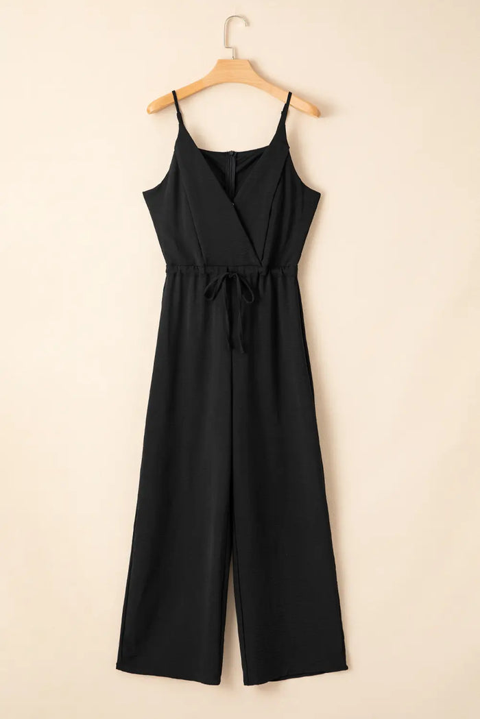 Spaghetti Strap Wide Leg Drawstring High Waist Jumpsuit