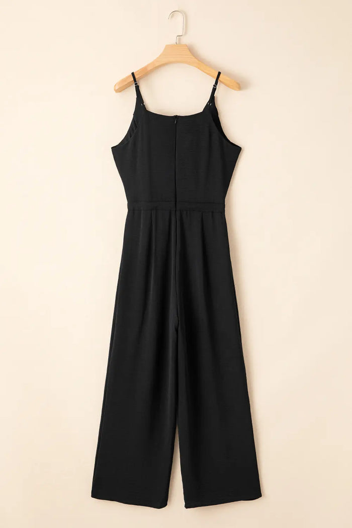 Spaghetti Strap Wide Leg Drawstring High Waist Jumpsuit