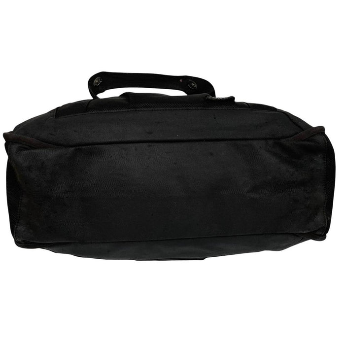 Stone Island black nylon tote bag with logo patch and crossbody strap.