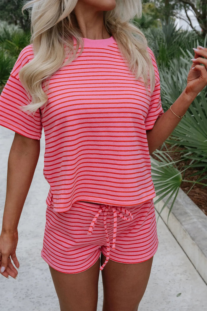 Stripe Side Split Knit Tee & Drawstring Shorts Co-ord Set