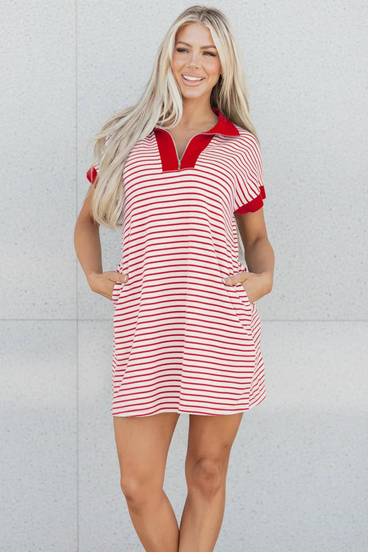Red Stripe Dress – Stone Background