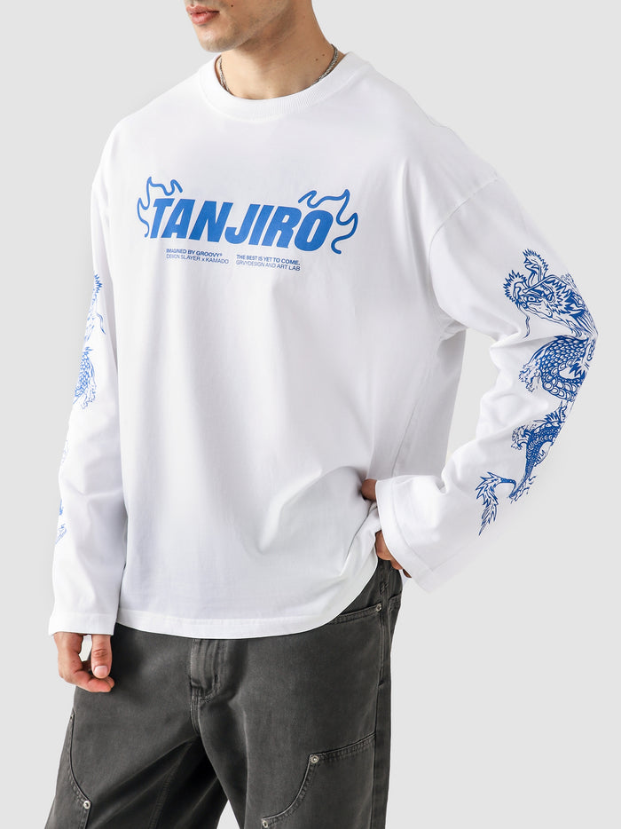 Tanjiro anime tee female model front view full sleeves oversized Pakistan – GROOVY