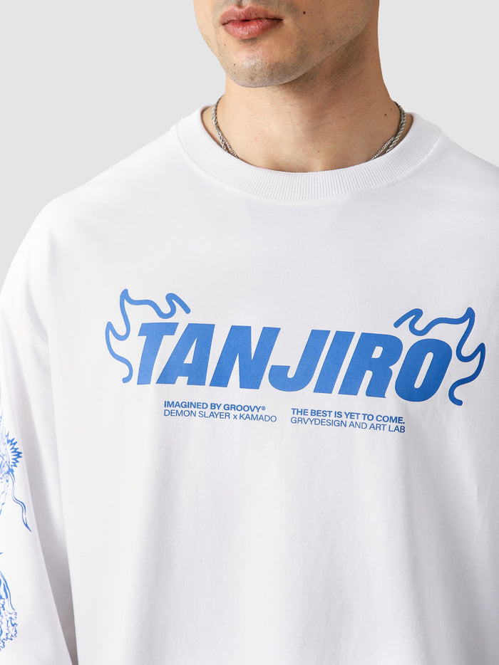 Tanjiro full sleeves tee female model back view oversized anime Pakistan – GROOVY