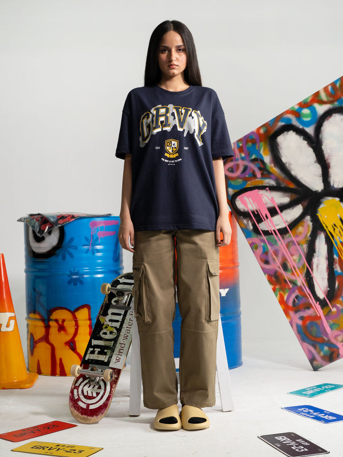 The Best Is Yet To Come tee male model side angle navy blue oversized Pakistan – GROOVY