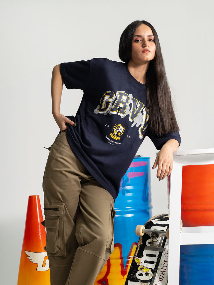 The Best Is Yet To Come tee flat lay navy blue graphic oversized Pakistan – GROOVY