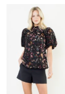 THML Puff Slv Velvet Detail Top