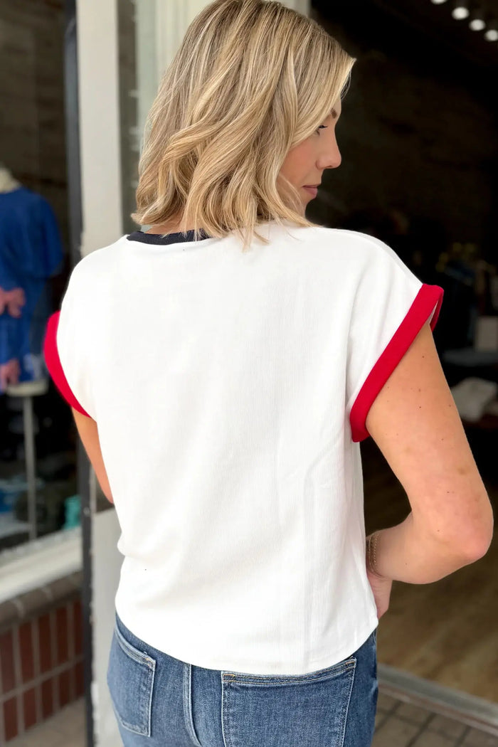 USA Sequin Colour Block Loose T-Shirt