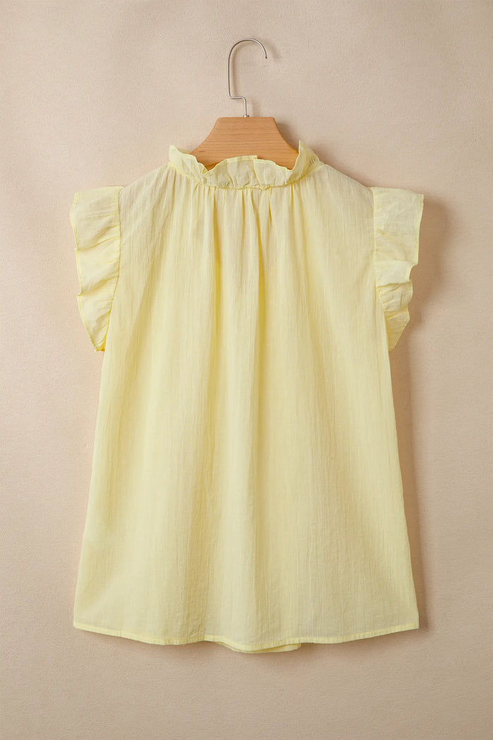 V Neck Ruffle Trim Sleeveless Shift Top – Yellow Cream
