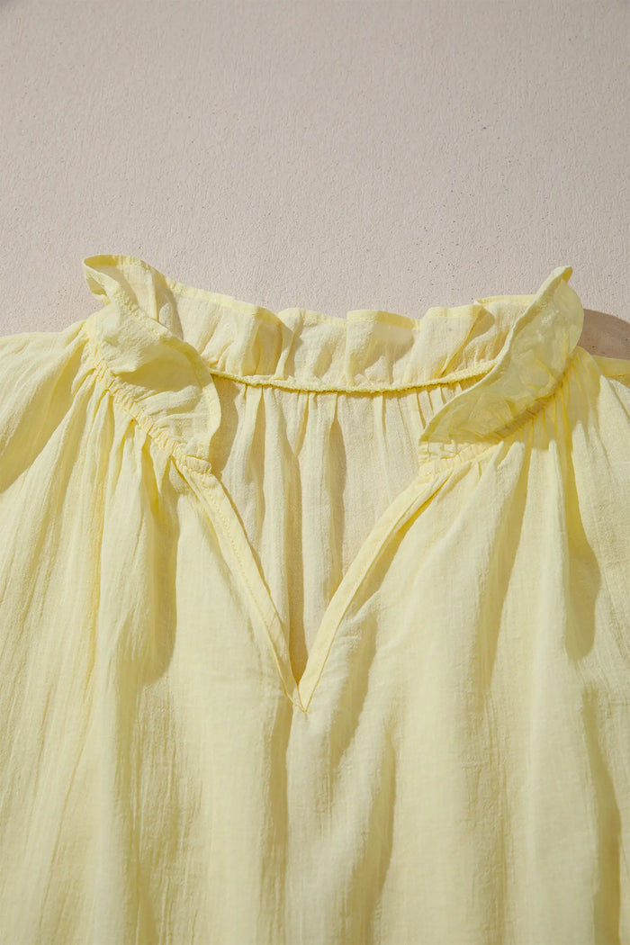 V Neck Ruffle Trim Sleeveless Shift Top – Yellow Cream