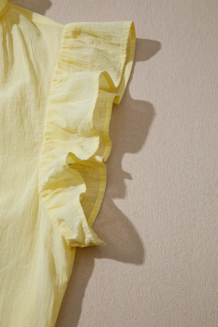 V Neck Ruffle Trim Sleeveless Shift Top – Yellow Cream