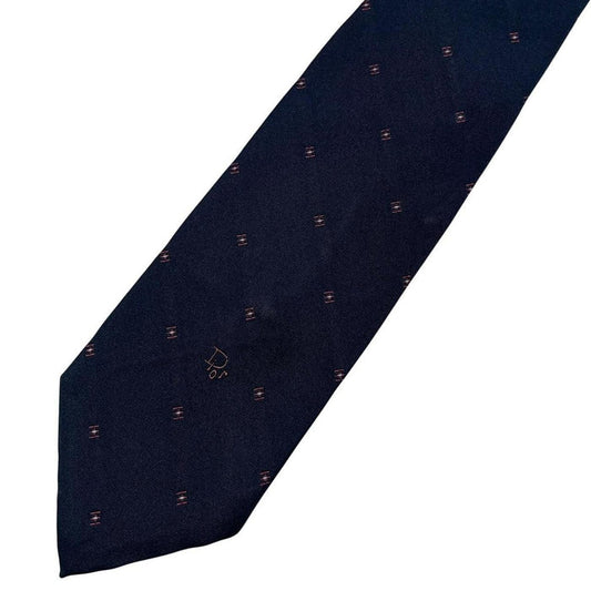 Christian Dior navy blue tie with silk blend, featuring subtle sheen and classic design.