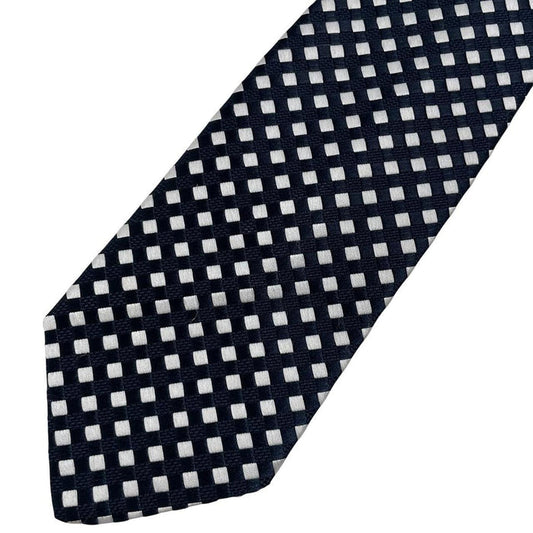 Givenchy navy blue and white polyester tie with logo pattern and excellent condition.