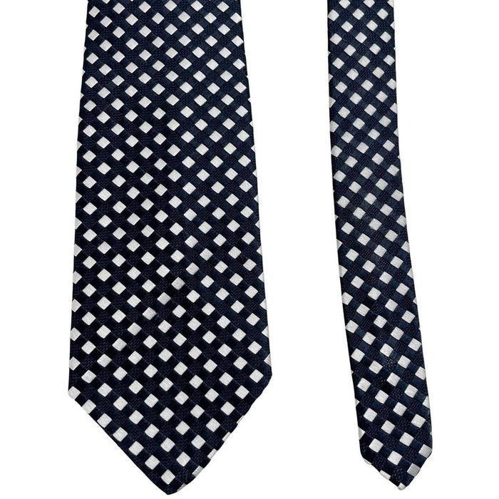 Givenchy navy blue and white polyester tie with logo pattern and excellent condition.