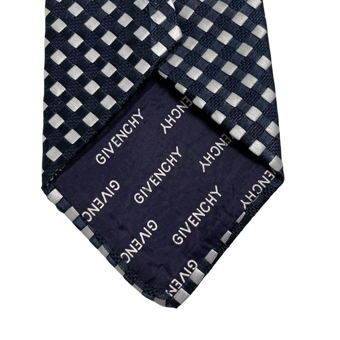 Givenchy navy blue and white polyester tie with logo pattern and excellent condition.