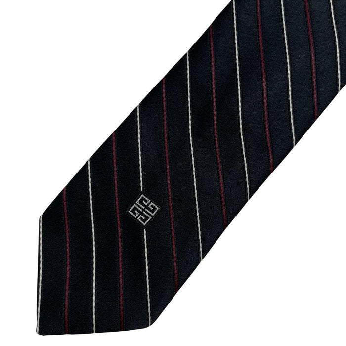Givenchy black striped polyester tie with subtle sheen and vintage design.