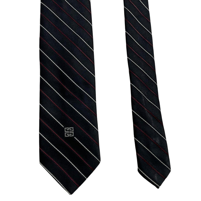 Givenchy black striped polyester tie with subtle sheen and vintage design.