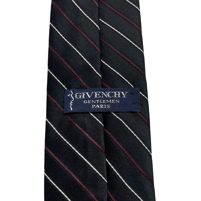 Givenchy black striped polyester tie with subtle sheen and vintage design.