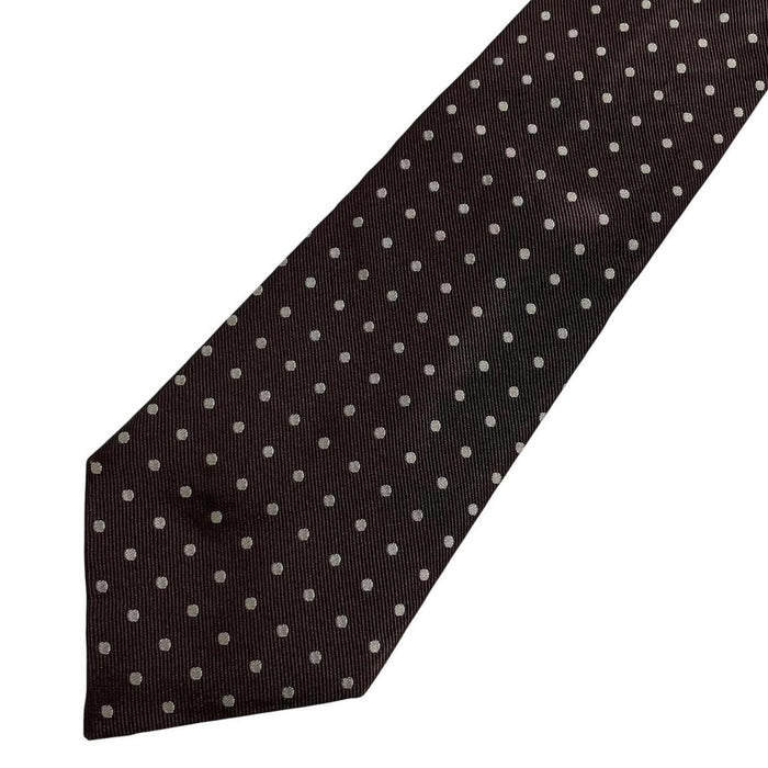 Polo Ralph Lauren beige and brown polka dot silk tie with classic logo detail.