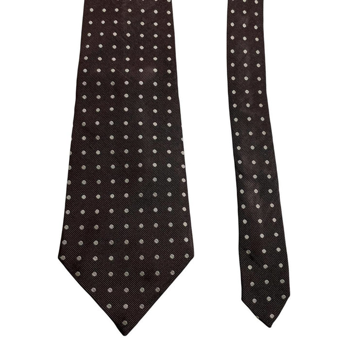 Polo Ralph Lauren beige and brown polka dot silk tie with classic logo detail.