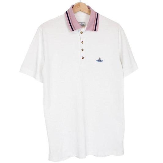 Vivienne Westwood White Striped Collar Short Sleeve Orb Polo Shirt