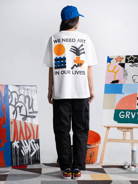 Pearl White Graphic Tee Flat Lay – We Need Art In Our Lives – GROOVY Pakistan