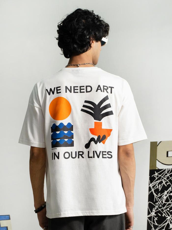 Pearl White Tee Male Model Outdoor Lifestyle – We Need Art In Our Lives – GROOVY Pakistan