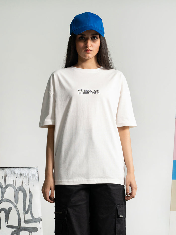 Pearl White Tee Male Model Back View – We Need Art In Our Lives – GROOVY Pakistan