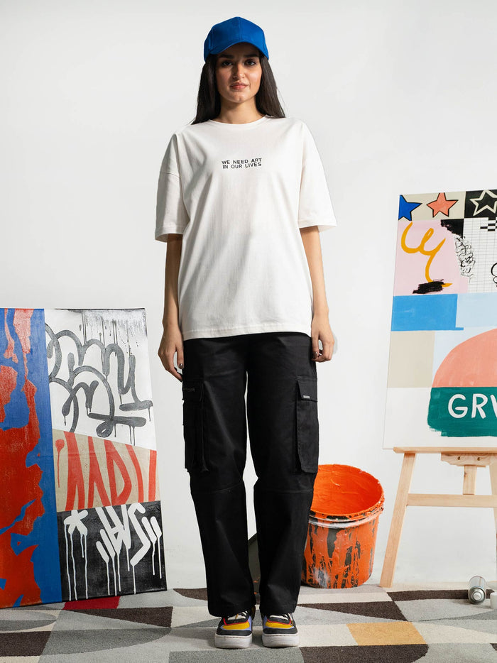 Pearl White Tee Male Model Full Body Front – We Need Art In Our Lives – GROOVY Pakistan